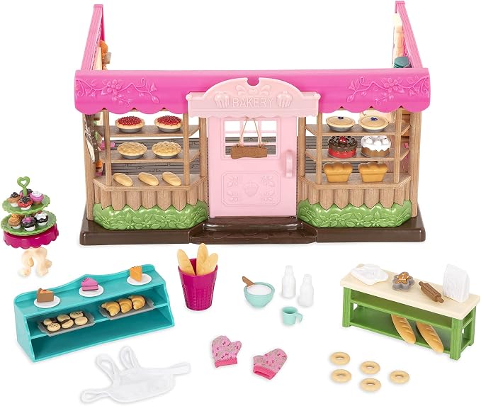 Li'l Woodzeez – Tickle – Your – Taste – Buds Bakery Dollhouse Playset with Furniture & Accessories for Pretend Play, Miniature Toy Food & Kitchen Set, 3+ Years