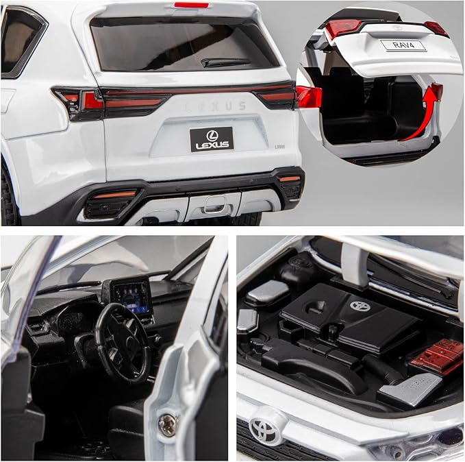 BDTCTK 1/24 Compatible for RAV4 Model Car, Zinc Alloy Diecast Collectible Pull Back Toy car with Sound and Light for Kids Boy Girl Gift White