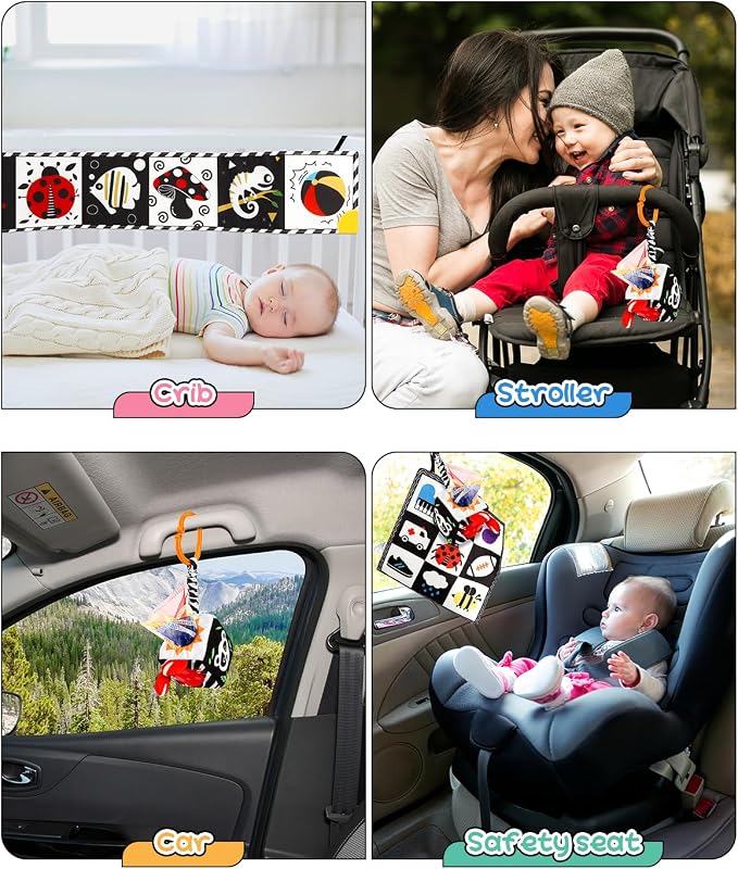 Baobrava 3 PCS Black and White High Contrast Baby Toys for Newborn, Montessori Toy Sensory Infant Tummy Time Toy Baby Essentials 0-6-12 Months Gifts