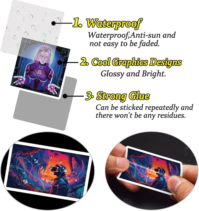 QTL Cyberpunk Stickers for Teens Adults, Vaporwave Party Supplies, Waterproof Vinyl Stickers for Laptop and Water Bottles, 75PCS