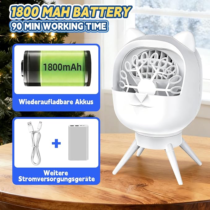 Upgraded Bubble Machine with Remote Control, Automatic Rotation 1800mAh Rechargeable Battery, Type-C Charge, Bubble Maker for Kids, Weddings, Birthday Parties, Outdoor Activities