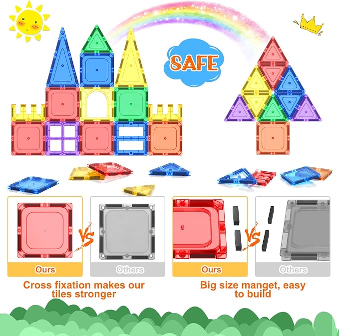 Coodoo Kids Toys Magnetic Tiles Starter Set Classroom Must Haves, Magnetic Blocks for Toddlers Magnet Building Toys Preschool Montessori Learning Games for 3+ Year Old Boys & Girls