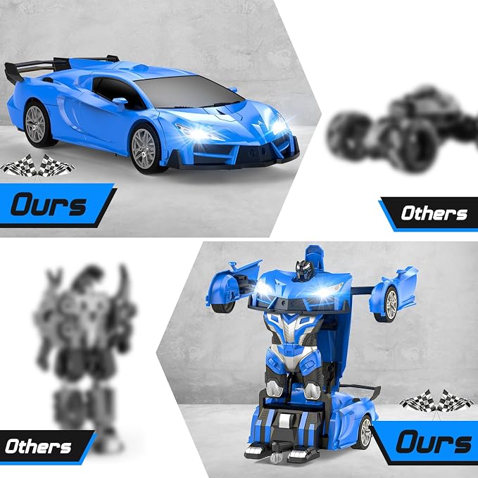 Qumcou Transform Remote Control Car, RC Cars for Boys Age 3-5 6-8, One-Button Transform Toy Cars, 2.4GHz, 360° Spin, 1:16 Scale, Flashing Headlight,3-8 Year Old Grandkids Christmas Birthday Gifts