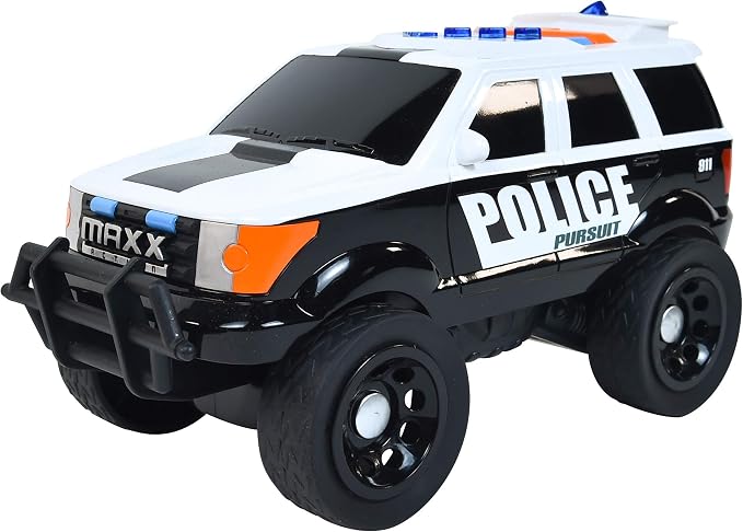 Sunny Days Entertainment Maxx Action 12’’ Large Police Car Toy – Siren Sounds and Bright Lights | Motorized Drive and Soft Grip Tires | Rescue SUV Patrol Vehicle for Kids 3-8