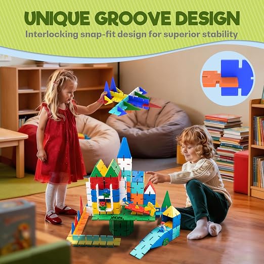 Magnetic Tiles, Interlocking Building Blocks, 3D Wonderland Construction STEM Learning Early Education Best Gift for Kids Boy Girl, Age 3-8