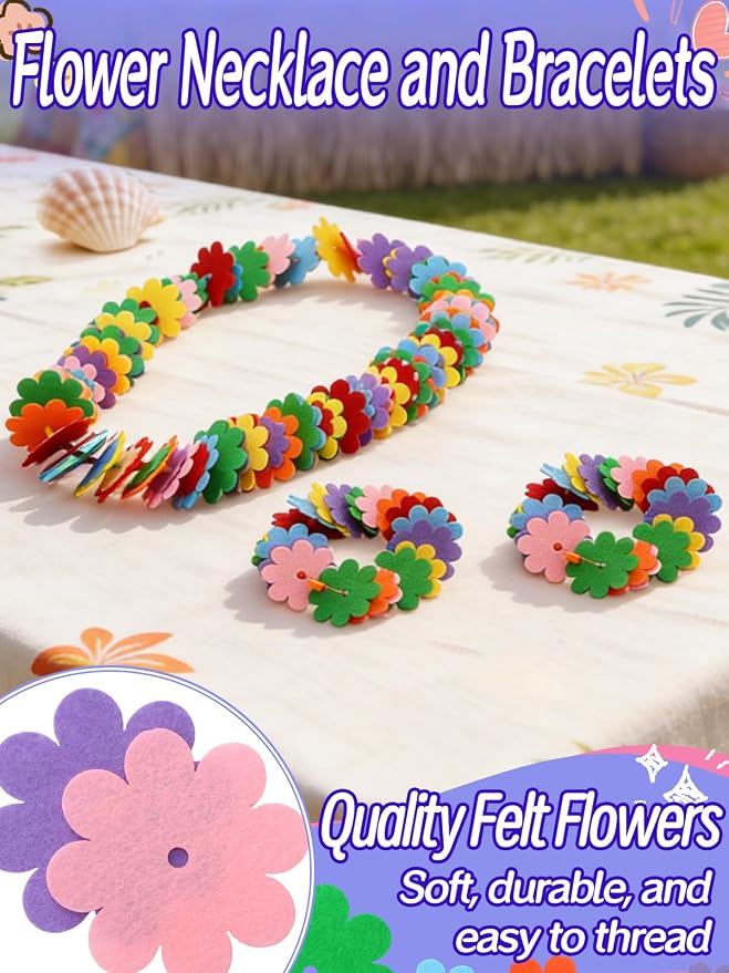 Cosweet Lei Making Craft Kit for Kids - Hawaiian Leis Bulk Makes 48 Flower Necklaces with 2000 Felt Flowers, Lei Craft Supplies for VBS, Classroom Activities & Luau Party Favors