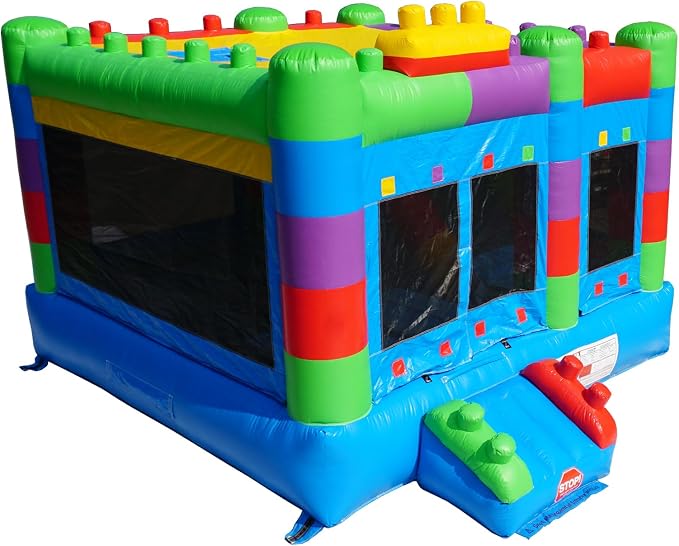 Semi Commercial Bounce House for Big Kids,Built-in Slide,PVC Material,for Backyard Outdoor Party,12.3'Lx 12'Wx 9.4'H (Building Block Ver2 with Blower)