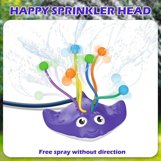 Kids Water Sprinkler Toy, Manta Ray Outdoor Splash Sprinkler with Wiggling Water Tentacles, Fun Backyard Summer Water Toy for Toddlers, Boys and Girls, Easy Garden Hose Connection