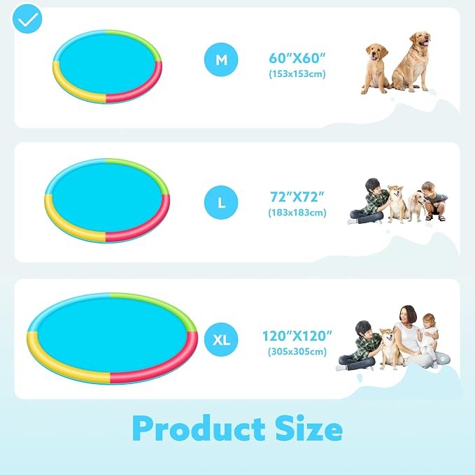 SLOOSH 60" Non-Slip Splash Pad Sprinkler - Outdoor Water Play Toys Backyard Fountain Mat for Toddlers Kids Dogs, Thickened Sprinkler Outside Pool Party Durable for Girls Boys Pets (60in, Multicolor)