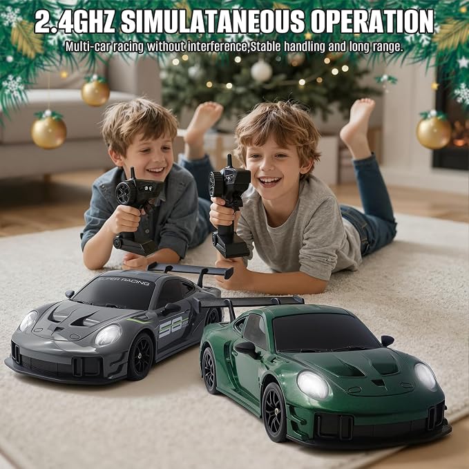 RC Drift Car, 1:24 4WD Remote Control Cars Vehicle with LED Light,2.4GHz 20KM/H High Speed RC Cars with Two Batteries & Drifting Tires Racing Sport Toy for Adults Boys Girls Kids