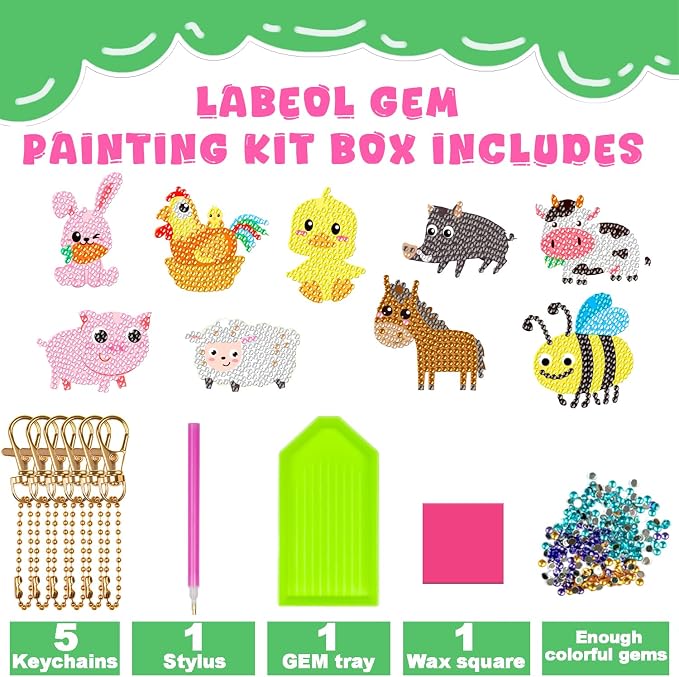 Labeol Arts and Crafts for Kids Ages 8-12 - Creat Your Own GEM Keychains-5D Diamond Art by Numbers GEM Art Kits for Kids Girls Toddler Crafts Age 6-7 6-8 10-12 (Farm)