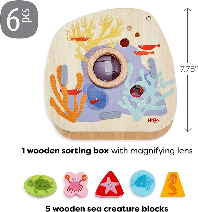 HABA Underwater World Wooden Toys Shape Sorter: Montessori Toys for 2 Year Old, Sensory Sorting Box with Sea Creature Blocks for Toddlers 18 Months+