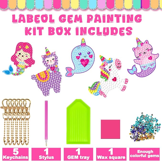 Labeol Arts and Crafts for Kids Ages 8-12 - Creat Your Own GEM Keychains-5D Diamond Art by Numbers GEM Art Kits for Kids Girls Toddler Crafts Age 6-7 6-8 10-12 (Dream)