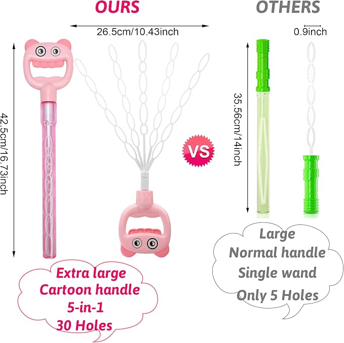 SHCKE 5-Claw Bubble Wand, Expanding Bubble Wand 4-Pack with 480ml Solution | 16.7 Inch Extra Large Bubble Wand,Refillable Bubble Toys Set for Backyard, Birthdays & Party Favors,Kids & Outdoor Fun