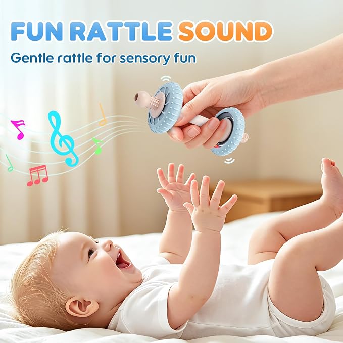 Teething Toys with Rattles for Babies 3-6 6-12 Months, Food Grade Silicone Sensory Teether Straws Sticks, Infants Newborn Tubes Chew Toys for Teething Relief and Sucking Needs