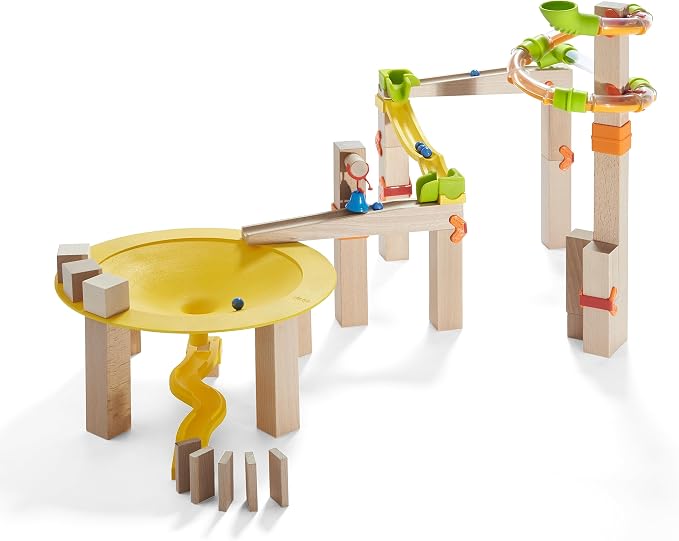 HABA Ball Track Basic Pack Funnel Jungle - Wooden Marble Run with Plastic Elements (Made in Germany)
