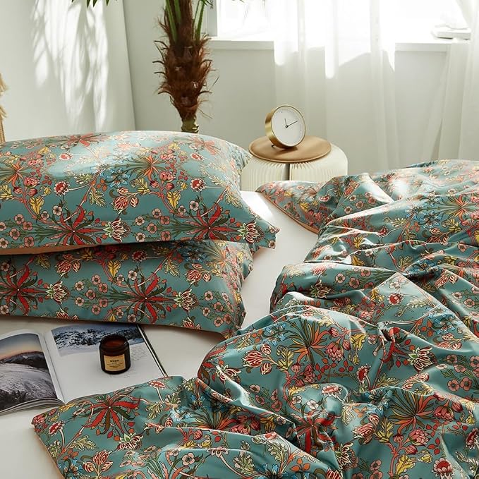 Vintage Floral Comforter Set King 3 Pieces Boho Bedding Comforter Chic Botanical Flower Comforter with 2 Pillowcases Fluffy Soft Famhouse Bedding Set Aesthetic Floral Boho King Size Comforter Set