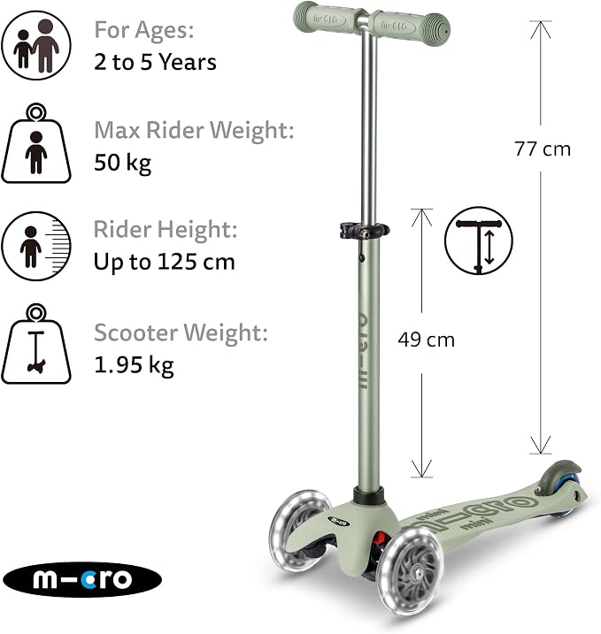 Micro Kickboard | Mini Rock & Go LED 6-in-1 Toddler Scooter & Rocker for Ages 1–6 | Convertible Ride-On, Rocker & Scooter | Motion-Activated PU LED Wheels | Adjustable T-Bar | Swiss Design