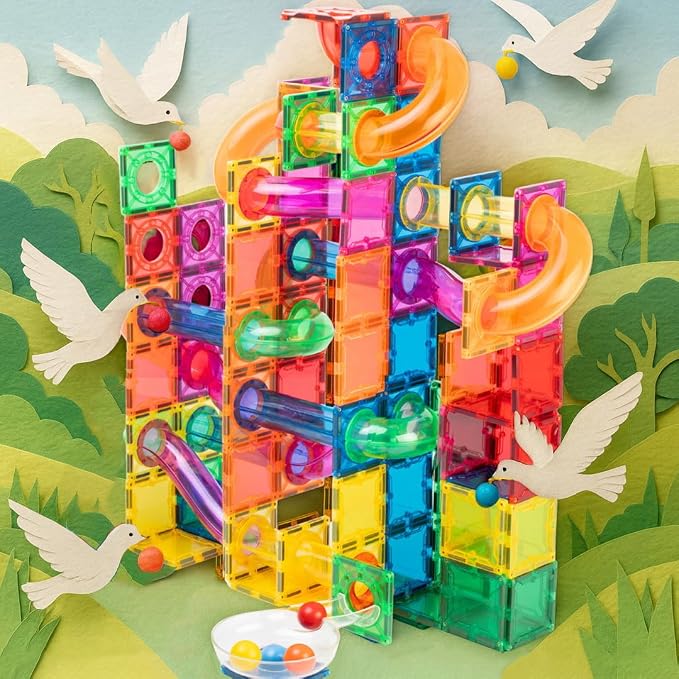 Magnetic Building Tiles, 98 Piece Marble Run Set for Boys Girls Kids, Educational Creative Learning Activity Building Block Toddler Toys, STEM, Children Ages 5 Years +