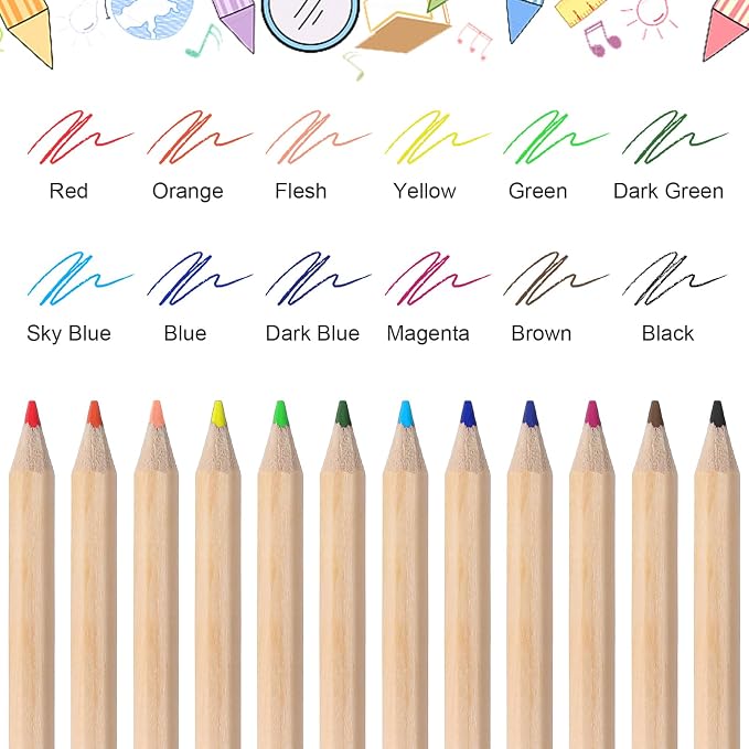24 Set Mini Colored Pencils Bulk, 3.5 Inch Short Drawing Pencils with Sharpener & Eraser in Krafts Boxes, Kids Coloring Pencils for Classroom School Supplies, Party Favors, Teacher Gifts, 12 Colors