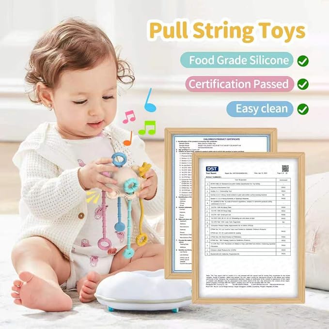 Montessori Pull String Toy Silicone Travel Toy | Food Grade Silicone Early Development Toy, Fine Motor Skills Sensory Toys, Montesorri Gifts (Cream Color)