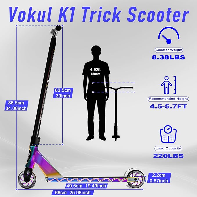 VOKUL K1 Pro Stunt Trick Scooter for Kids 8 Years and Up Freestyle Skate Park Street for Boys Girls