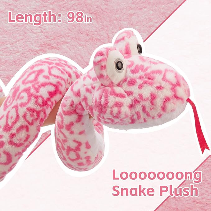 MaoGoLan Pink Snake Stuffed Animal Giant Stuffed Snake, 98 inch Plush Snakes Toy for Girls Christmas Birthday Easter Valentine's Day Gift Mother's Day