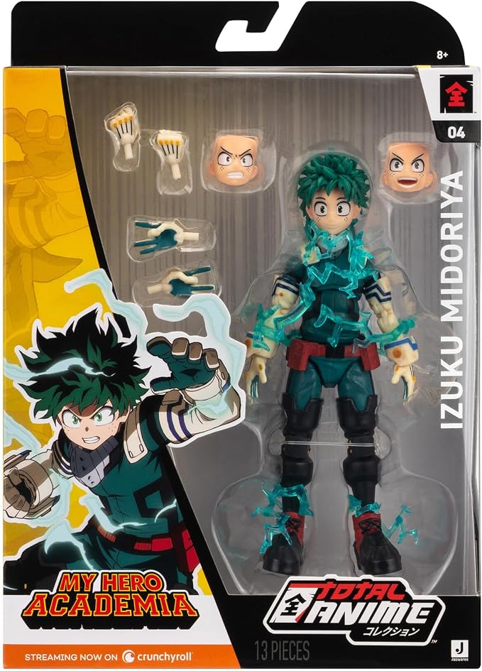 Total Anime Izuku Midoriya - 6.5-Inch Scale Figure with Swappable Faceplates, Alternate Hands, and Energy Effects
