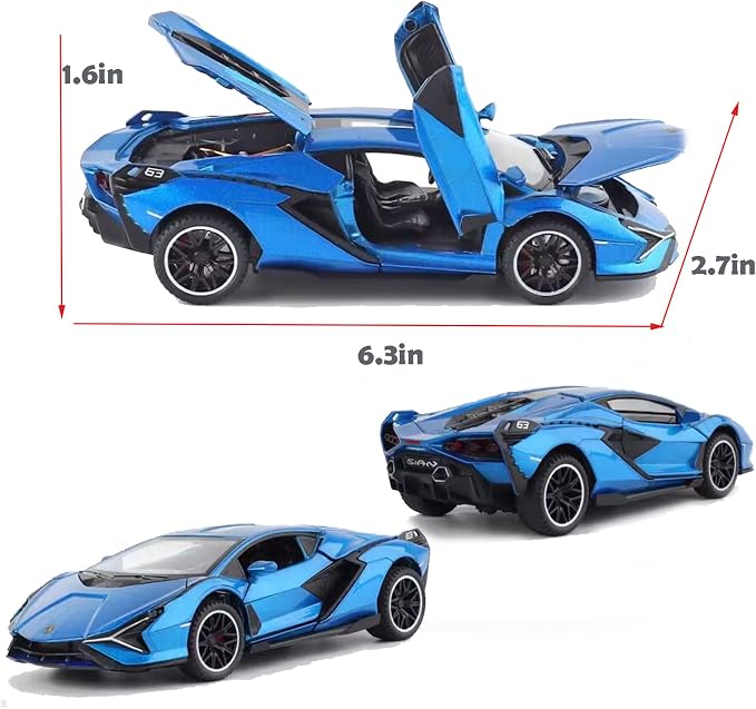 Lambo Toy Car Sian FKP3 Die-Cast Car Model with Lights and Sound Pull Back Toy Car for Boys Age 3 4 5 6 + Year Old (Blue)