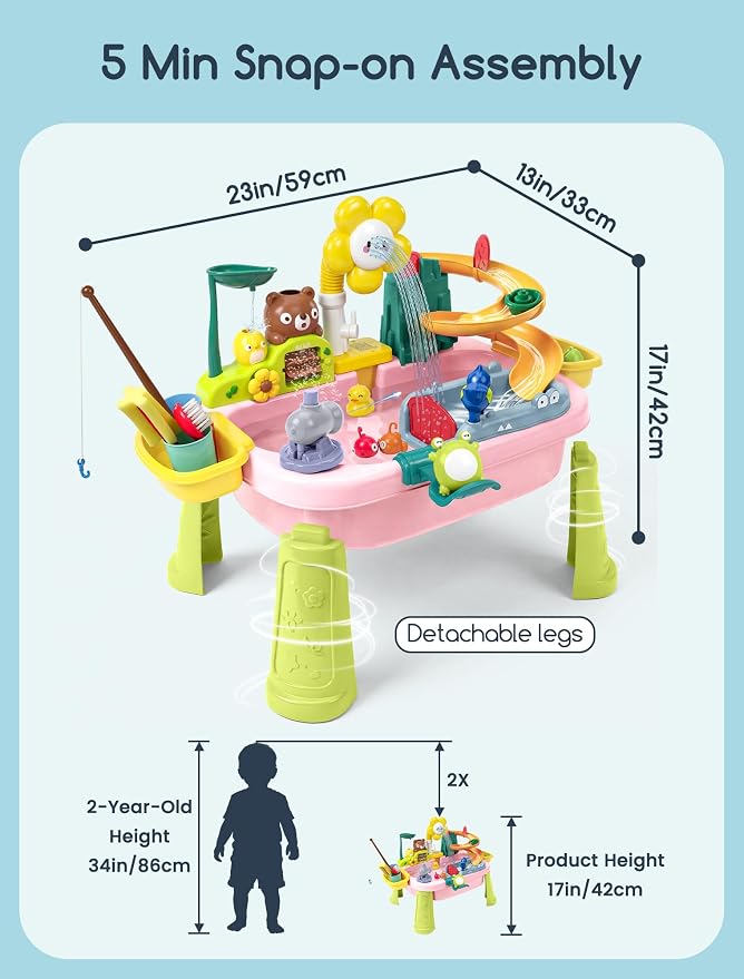 OKPOW Sturdy Water Table for Toddlers 1-2: No Tipping on Uneven Backyard | 4 Wide Legs & 3-Gal Sink Reduce Wobble by 80% - Keep Toddlers Safely Engaged in Splash Play, Tool-Free Assembly