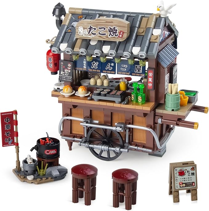 Japan Street View Mini Building Blocks Set for Adults Teens Girls Boys 14+ | Japanese Restaurant Takoyaki Trolley, Creative Cute Store Model Kit, Architecture Construction Toy Gifts (951 Pcs)
