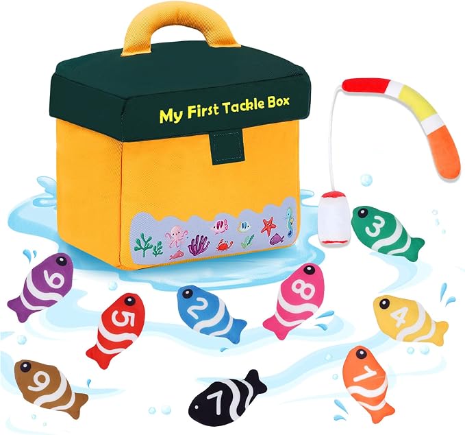 My First Tackle Box Plush, Baby Fishing Toy Plushy with 10 Pcs Tool Plushies for Toddlers, First Birthday Gifts for Boys Girls