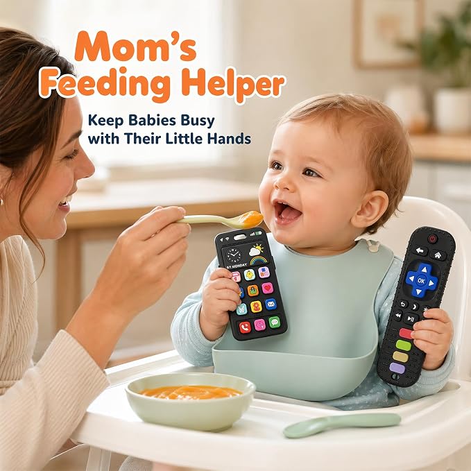 Baby Silicone Phone Teether, Realistic Mobile Phone Teething Toy for Baby 3 6 12 18 Months, Baby's Chew Toys, Food Grade Silicone Teething Toys for Infants, BPA Free, for Babies Gum Relief