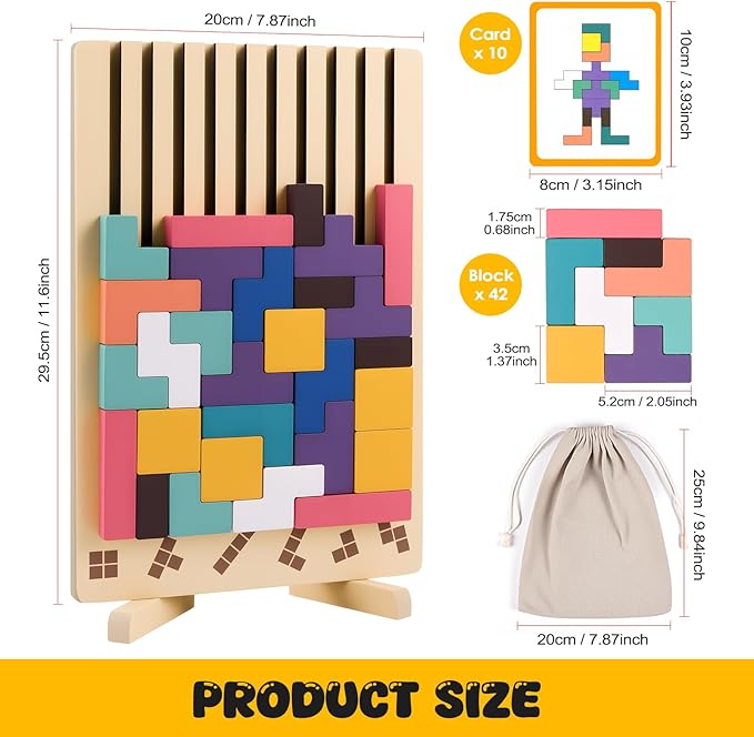 Wooden Stacking Puzzle Toy, 3D Russian Block Puzzle Jigsaw,Montessori Educational Board Game Gift for Boys and Girls, Stacking Blocks Toys for Family Brain Teaser Activity