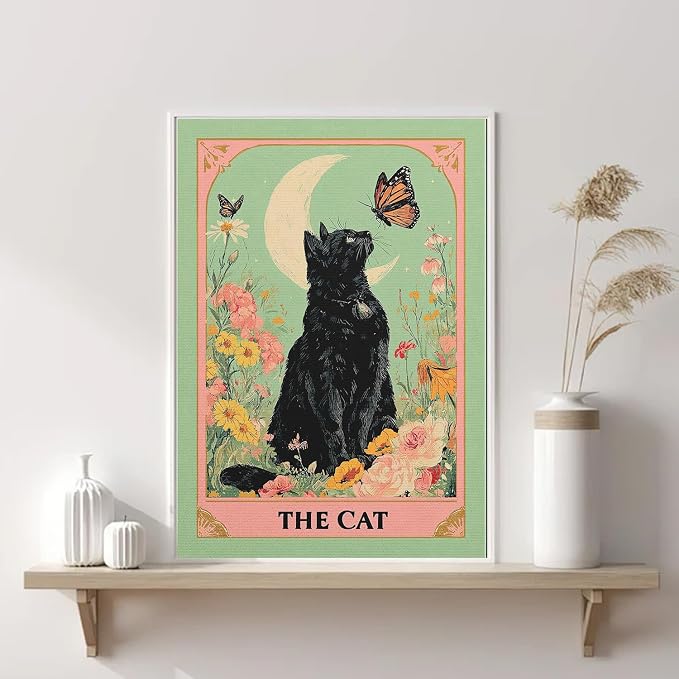 RYMILIE Cat Diamond Art Kits for Adults, Black Cat 5D Diamond Painting Kits for Beginners, DIY Round Full Drill Diamond Gem Art Crafts Paintings, Home Wall Decor 12X16 Inch