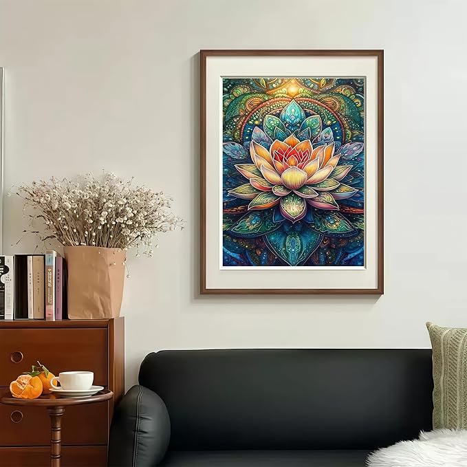 CHWGLFGG Mandala Lotus Diamond Painting Kit for Adults, 5D Full Round Drill Diamond Art Beginners Canvas for Home Wall Decor, DIY Paint by Diamonds Dot Gem Craft12x16 Inch
