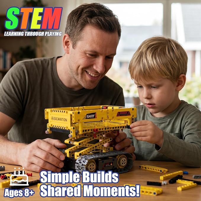 5-in-1 STEM Building Toys, Remote Control Excavator Robotics Kit, 555 PCS DIY Engineering Construction Set, Educational Science Building Blocks Gift for Kids Boys Girls Ages 6-16
