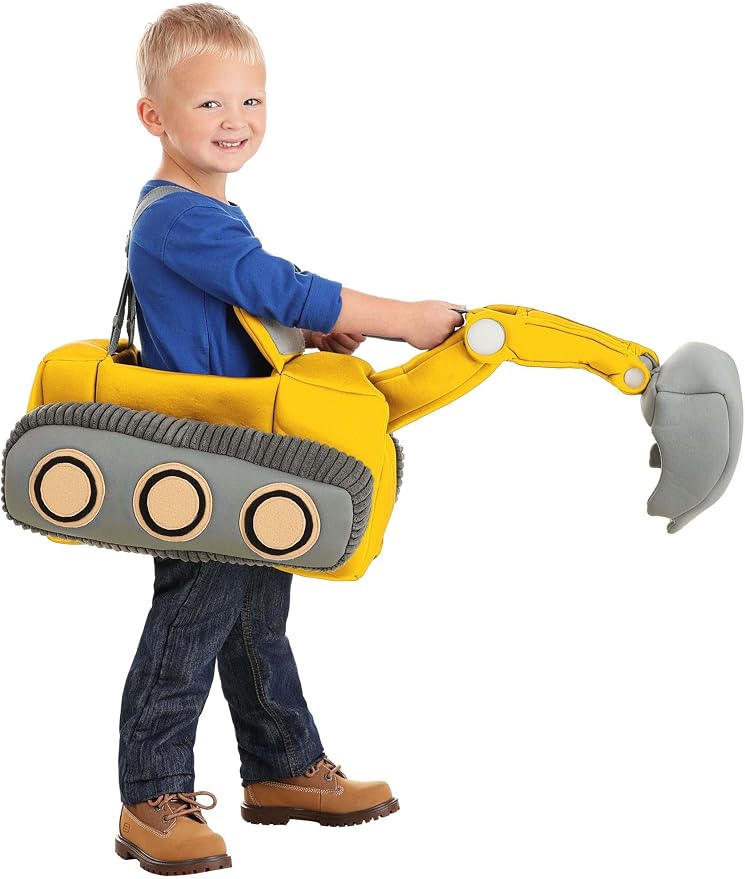 Toddler Ride in Excavator Costume, Yellow Heavy Equipment Operator Outfit