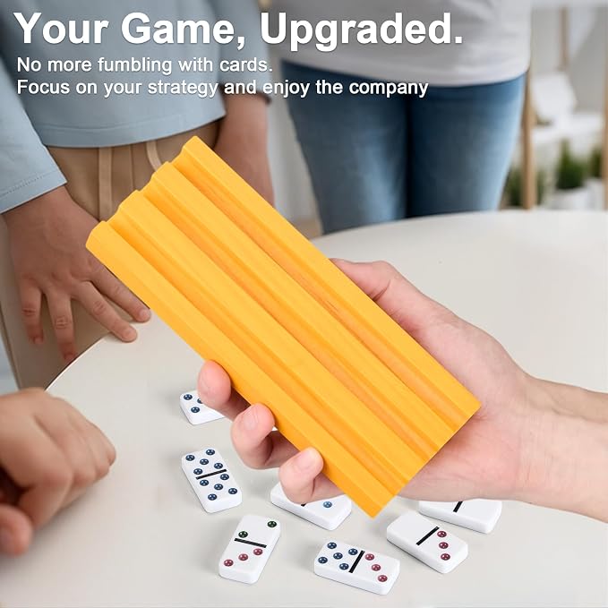 Soulchen Multicolor Wooden Domino Racks Set of 8, Wood Domino Tiles Trays Holders Organizer for Mexican Train Classic Board Accessories, Dominoes Not Included (7.1 x 2.8 Inch)