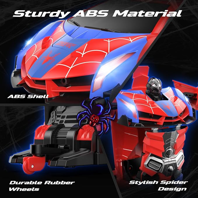 DEERC Spider RC Car Transform Robot, 2.4GHz Remote Control Spider Cars for Kids, 1:18 Scale Toy Car W/One-Key Transformation, 360° Rotation, Auto Mode, Rechargeable Battery, Robot for Man Boys