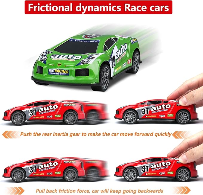 ZOHANINDL 7 inch Friction Power Car Toys Set, Push and Go Pull Back Trucks Wind up Race Car 3 Pack Suitable for Toddlers 3 4 5 6 7 Year Old Kids Toys for Boys and Girls Birthday Party