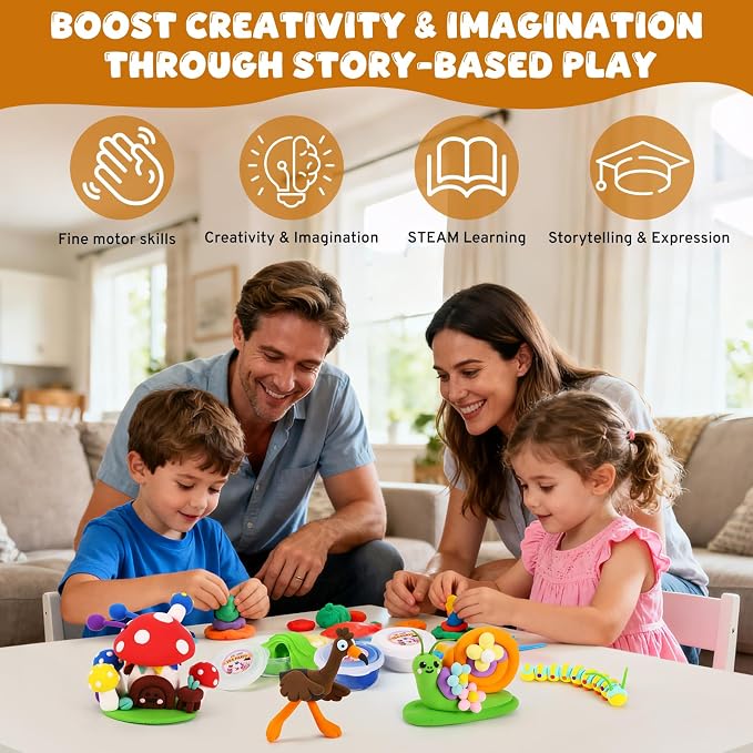 Air Dry Clay Kit for Kids, Modeling Magic Clays, 18 Colors with Storybook, DIY Tutorials, Tools & Scene Cards, Soft, Non-Sticky & Light, Clay Craft Gift for Boys & Girls Ages 3+ (Tea Party)