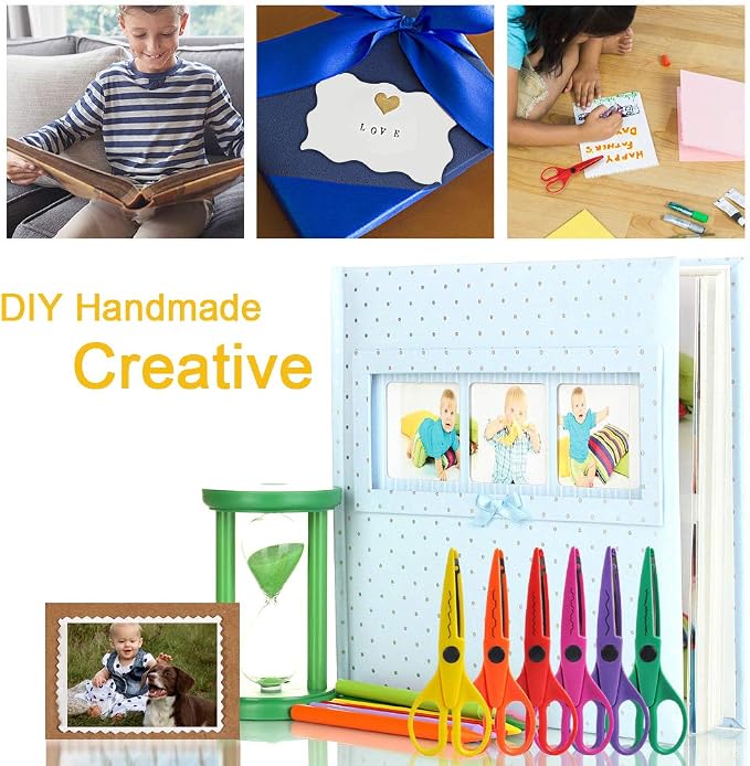 UCEC Decorative Edge Craft Scissors for Kids, Adults, Scrapbooking | 6 Colors Edge Designs, 6.2 Inch Length, 2.5 Inch Blades, Edger Scissors with Comfort Grip for School Projects, Card Making