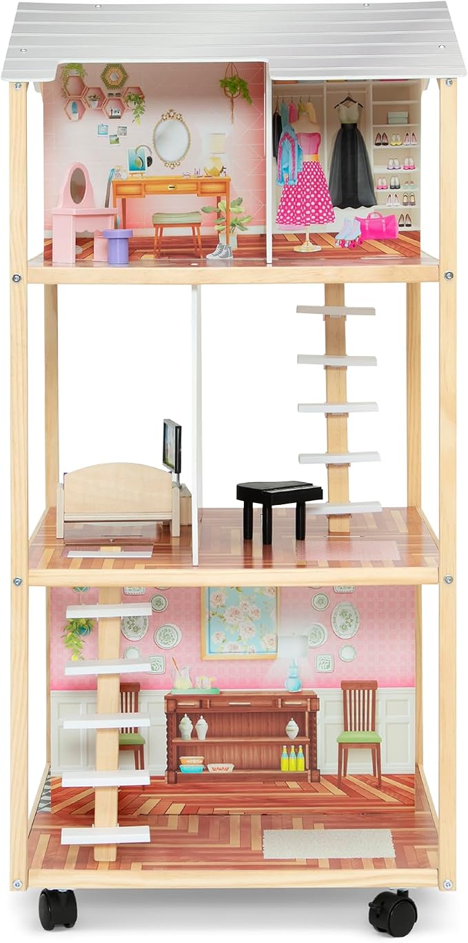 Delta Children Moveable Mansion Dollhouse - 360-Degree Play Dollhouse with Wheeled Base - Includes 16 Accessories - Fits 12-inch Dolls - Pretend Play Dream Gift for Ages 3+