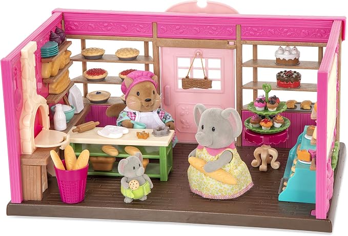 Li'l Woodzeez – Tickle – Your – Taste – Buds Bakery Dollhouse Playset with Furniture & Accessories for Pretend Play, Miniature Toy Food & Kitchen Set, 3+ Years