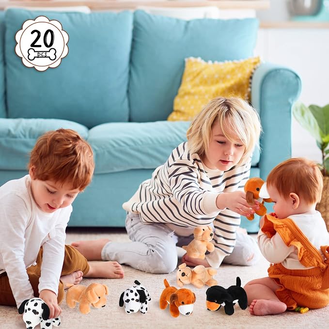 Sosation 20 Pcs Mini Stuffed Animal Dog Bulk Adopt a Puppy Favors Soft Puppy Gift Party for Kids Vet Tech Birthday Party Charity Donation Classroom Goodie Stuffer (Lively Style,Vivid Color)