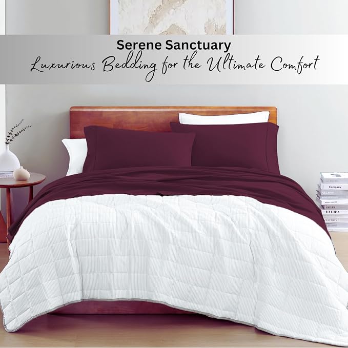 LANE LINEN King Sheets 100% Organic Cotton 4pc Percale Soft - Windsor Wine | King Sheet Set, Pure Long-Staple Organic Cotton - For Master Bedrooms, Naturally Cooling & Lightweight, Great For Gifting