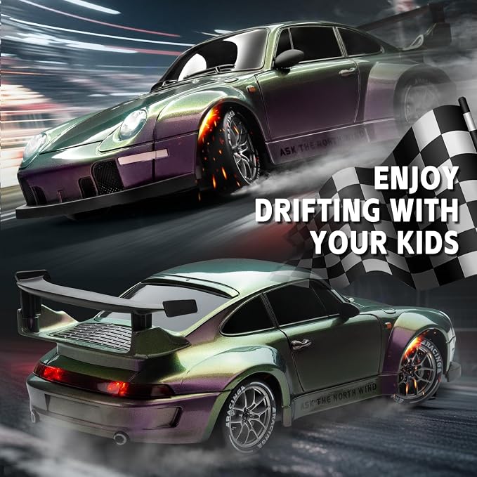RC Drift Car, 1/24 Widebody Gradient Remote Control Drift Car for Adults Kids, 20KM/H 4WD Low/High Speed RC Cars with LED Lights, Extra Racing Tires, Vehicle for Beginners Indoors Outdoors