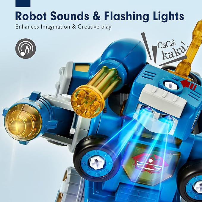 hahaland Toys for 5 Year Old Boy Birthday Gift, Stem Toys 6 Year Old Boys | 5 in 1 Take Apart Trucks Transform to Robot Toy Building Sets for Kids 5-7, Educational Creative Vehicle Drill Screw Playsets