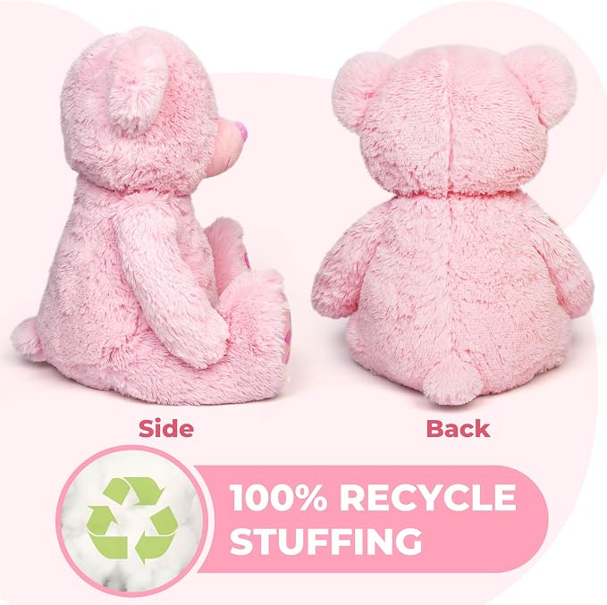 LotFancy Teddy Bear Stuffed Animals, 20 inch Soft Cuddly Cute Plushies, Plush Toys with Footprint Design, Stuffed Animals for Girls Kids Baby Toddlers, Baby Shower Easter Birthday Gift Decor, Pink